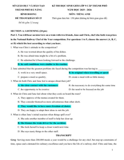 BỘ 15 ĐỀ THI HSG ANH 9 TP ĐÀ NẴNG 2025-2026 KEY CHI TIẾT & BẢN WORD & FILE NGHE