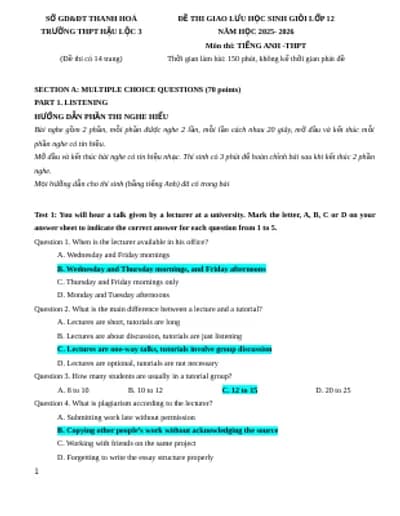 BỘ 30 ĐỀ THI HSG ANH 12 2025-2026 (FULL KEY CHI TIẾT + BẢN WORD + FILE NGHE + TAPESCRIPTS) (PHẦN 1)