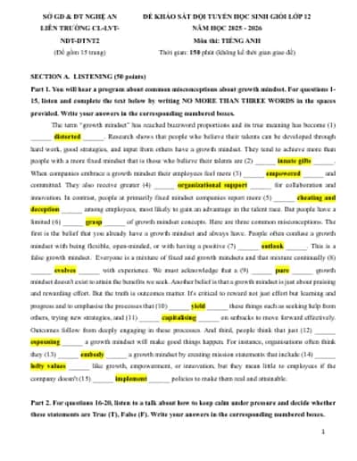 BỘ 30 ĐỀ THI HSG ANH 12 2025-2026 (FULL KEY CHI TIẾT + BẢN WORD + FILE NGHE + TAPESCRIPTS) (PHẦN 2)