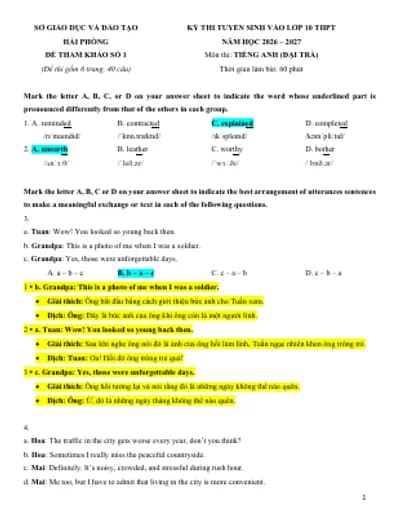 BỘ 20 ĐỀ THI TIẾNG ANH VÀO 10 HẢI PHÒNG MỚI NHẤT 2026-2027 (KEY CHI TIẾT + BẢN WORD)