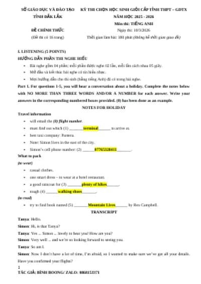 BỘ 30 ĐỀ THI HSG ANH 12 2025-2026 (FULL KEY CHI TIẾT + BẢN WORD + FILE NGHE + TAPESCRIPTS) (PHẦN 5)