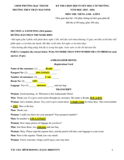 BỘ 20 ĐỀ HSG ANH 8 CÁC TỈNH/THÀNH 2025-2026 (PHẦN 1) (FULL KEY CHI TIẾT + FILE NGHE + BẢN WORD)