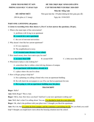 BỘ 46 ĐỀ HSG ANH 8 CÁC TỈNH/THÀNH 2024-2025 (FULL KEY CHI TIẾT + FILE NGHE + BẢN WORD)