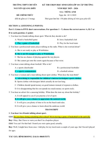 BỘ 20 ĐỀ HSG ANH 10 CÁC TỈNH/THÀNH 2025-2026 (PHẦN 1) (FULL KEY CHI TIẾT + FILE NGHE + BẢN WORD)